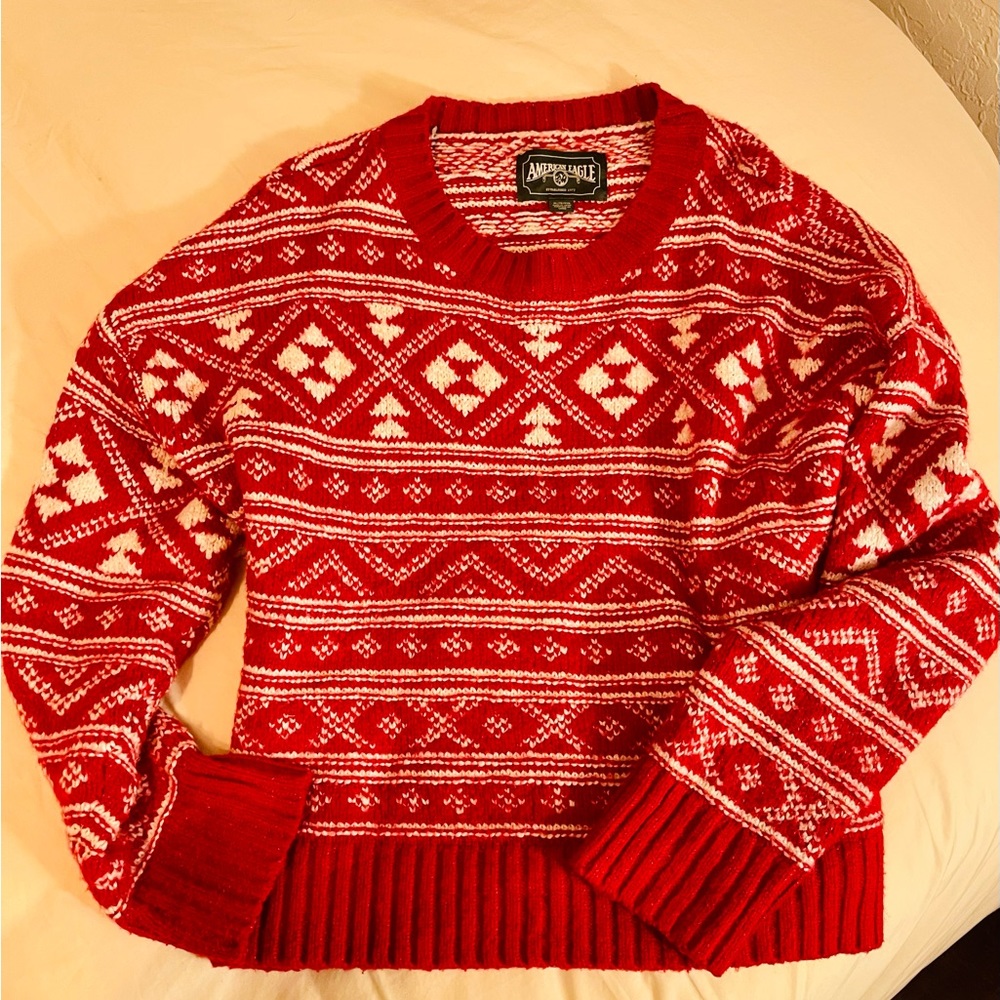 Womens American Eagle size xl red and white holiday Christmas sweater